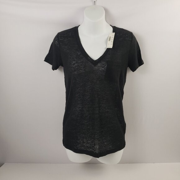 J Crew XXS Black T-Shirt Linen Womens Short Sleeve Pocket NWT Semi Sheer Summer - Picture 1 of 13